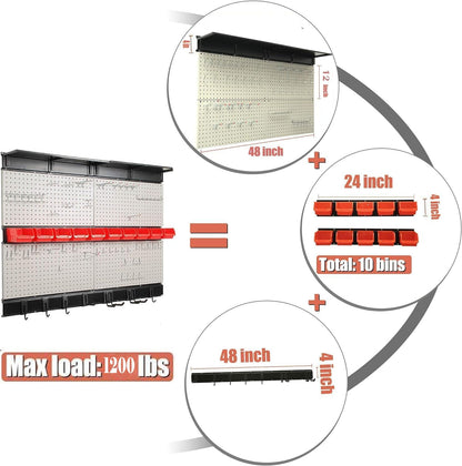 Metal Pegboard Wall Organizer 48x36 inch with Hooks & Bins
