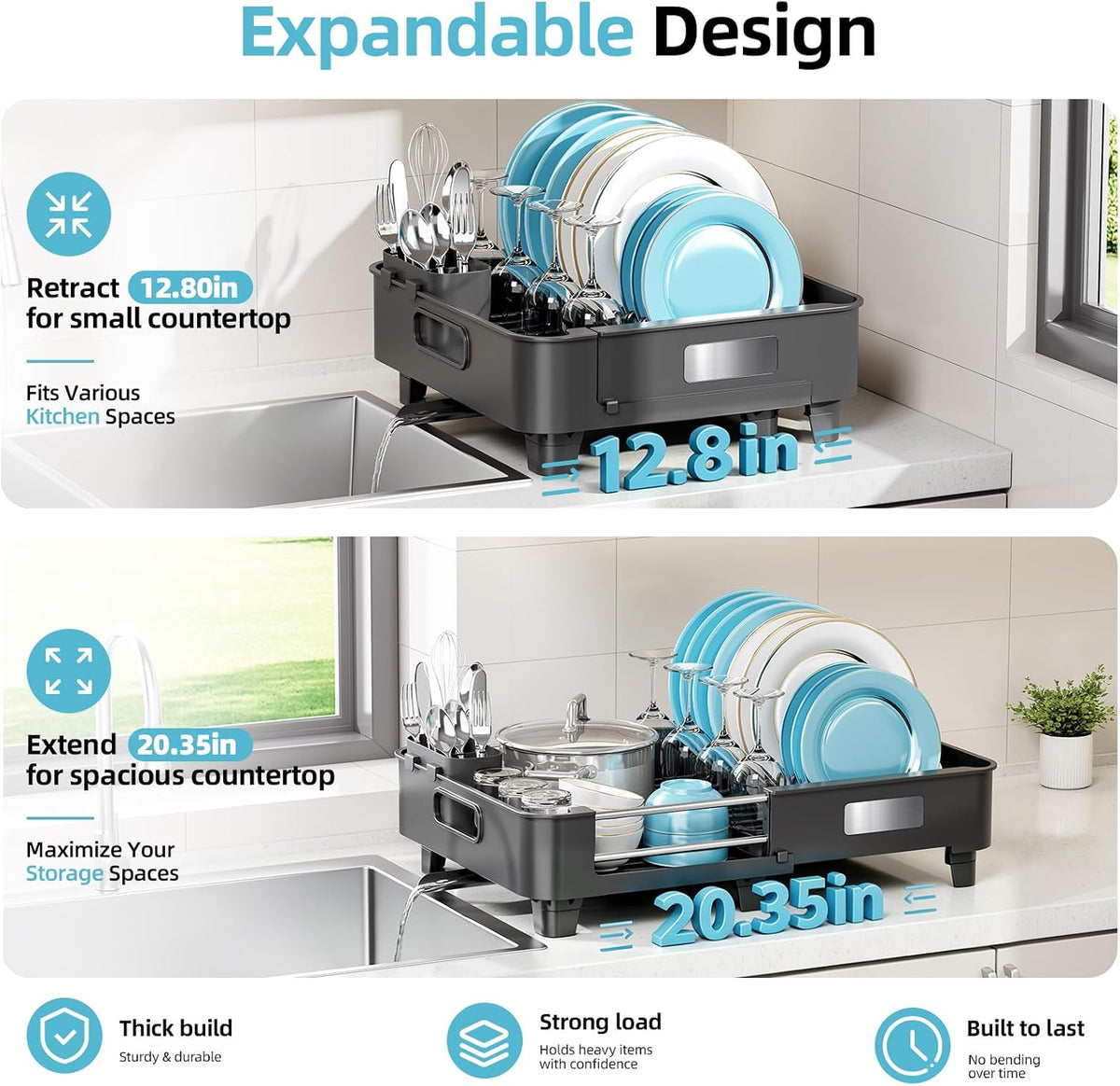 Extendable Dish Drying Rack for Small Kitchen Counters