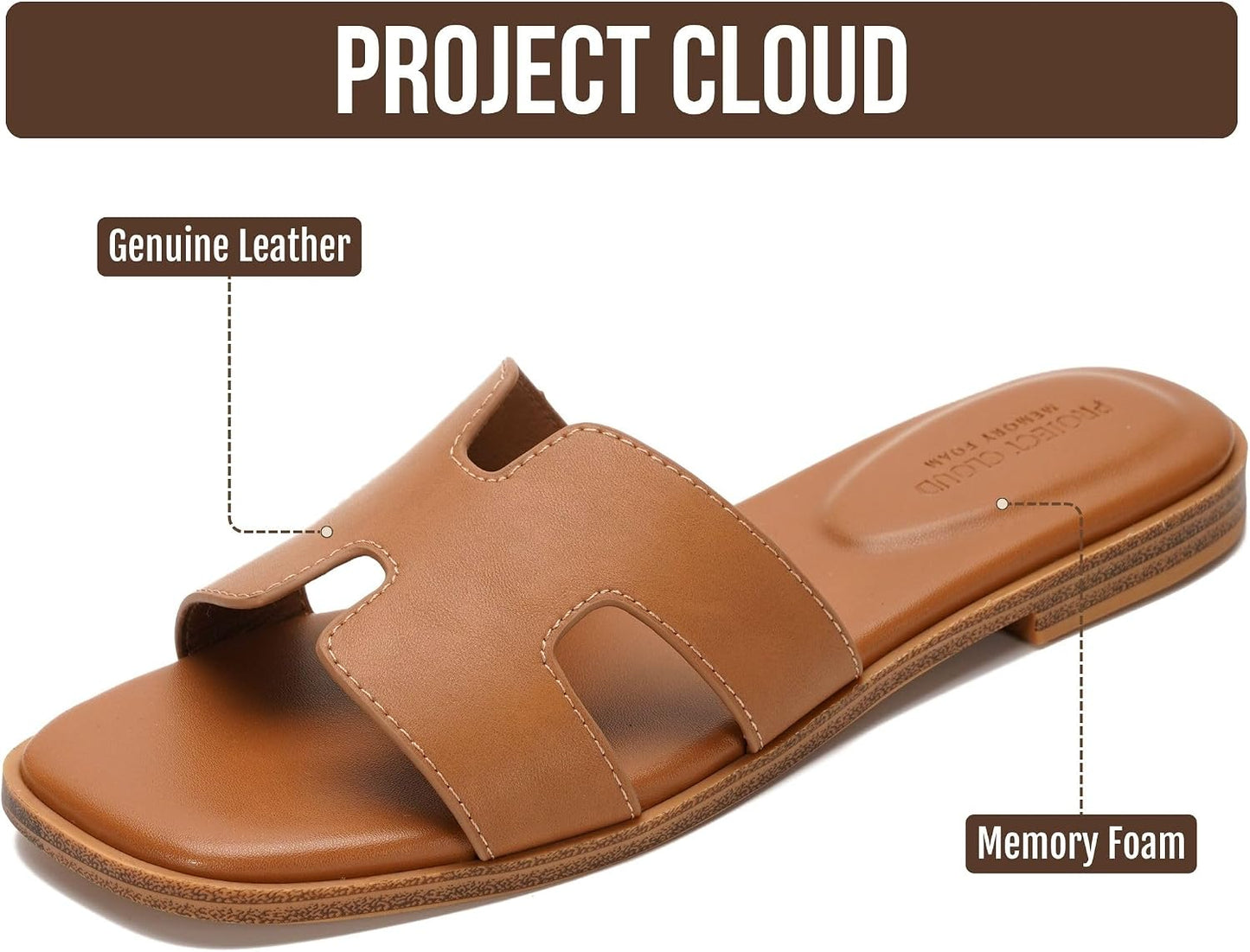 Genuine Leather Sandals with Memory Foam Insole for Women