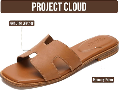 Genuine Leather Sandals with Memory Foam Insole for Women