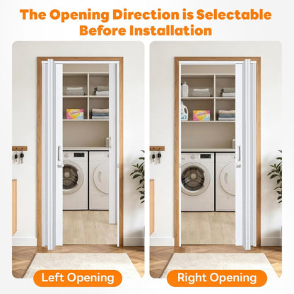 Accordion Door with Frosted Window & Lock | White | 30-48 inch