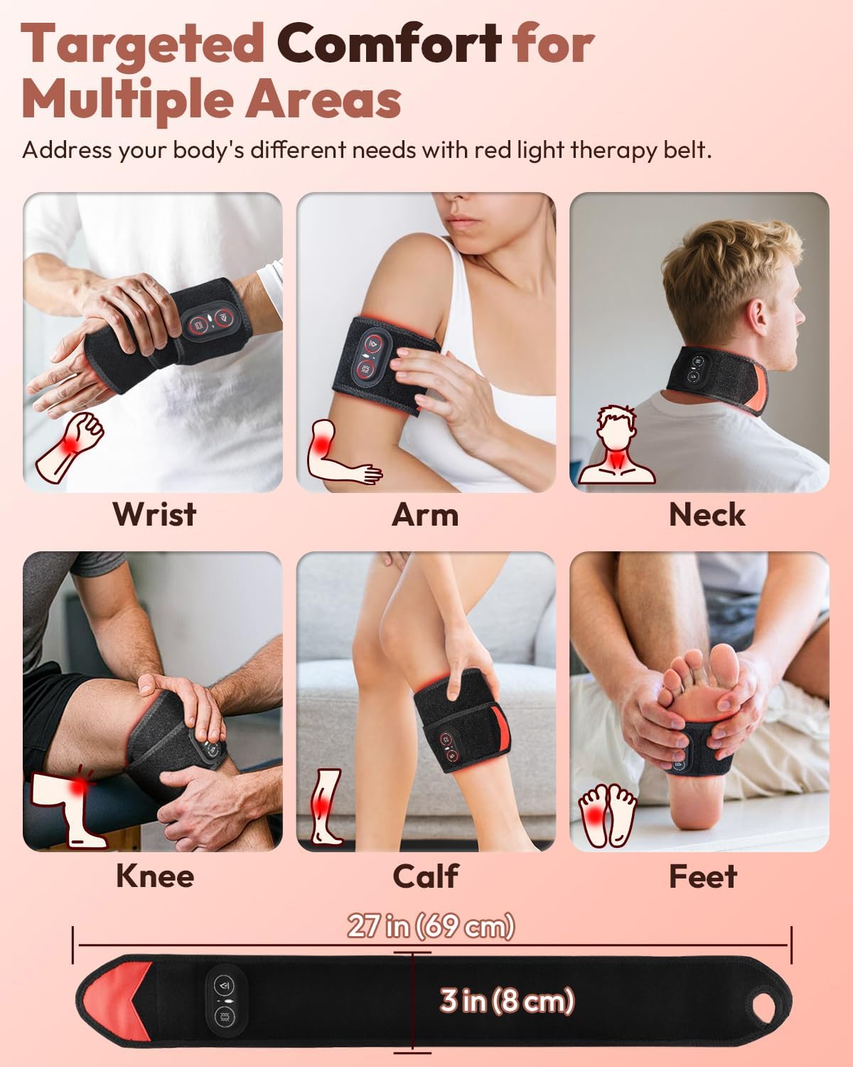 Red Light Therapy Wrist Wrap with Heat & Vibration | Cordless