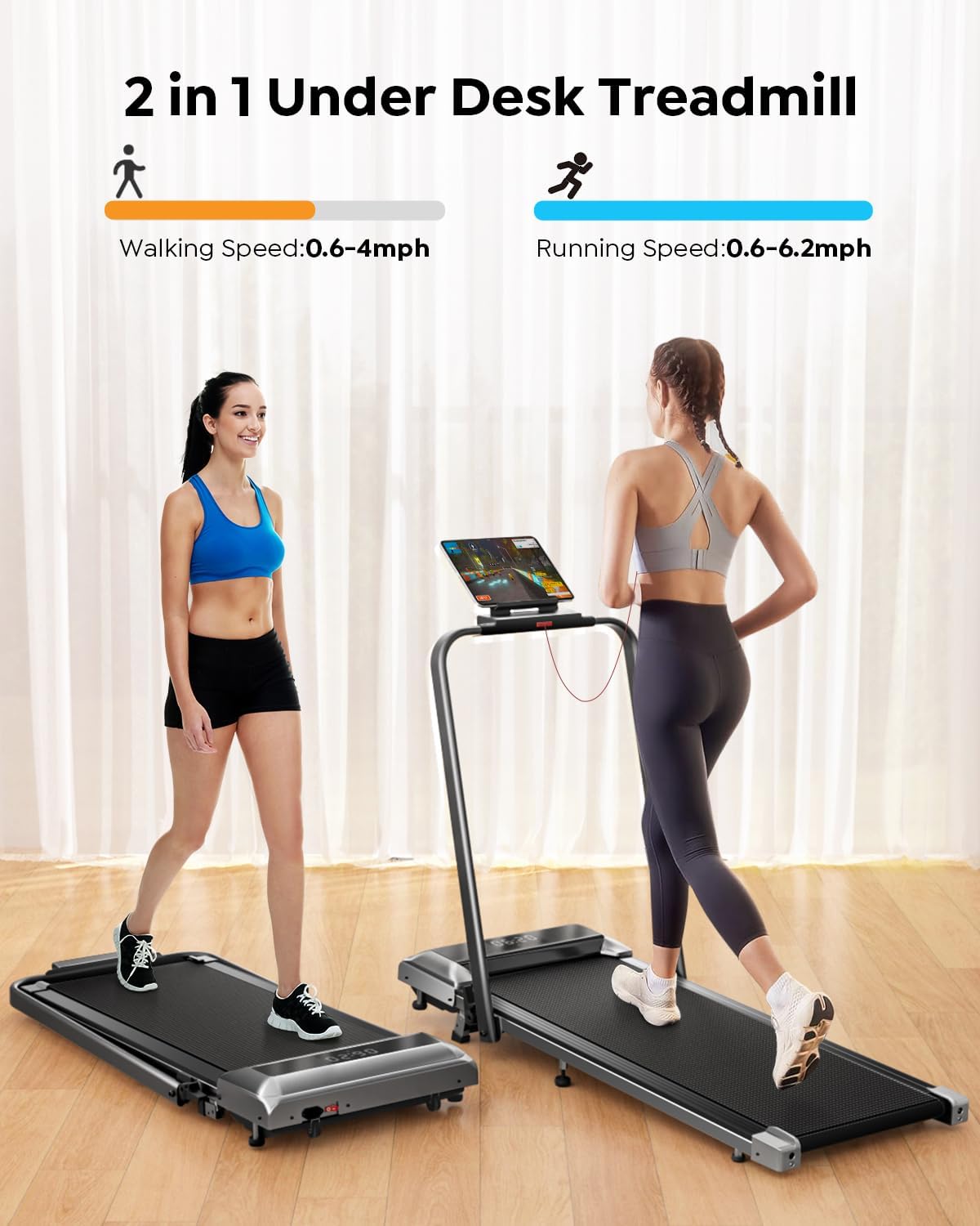 2-in-1 Foldable Walking Pad Treadmill with Incline & App Control