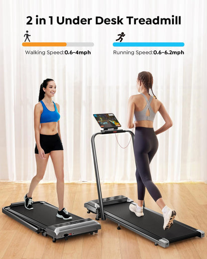 2-in-1 Foldable Walking Pad Treadmill with Incline & App Control