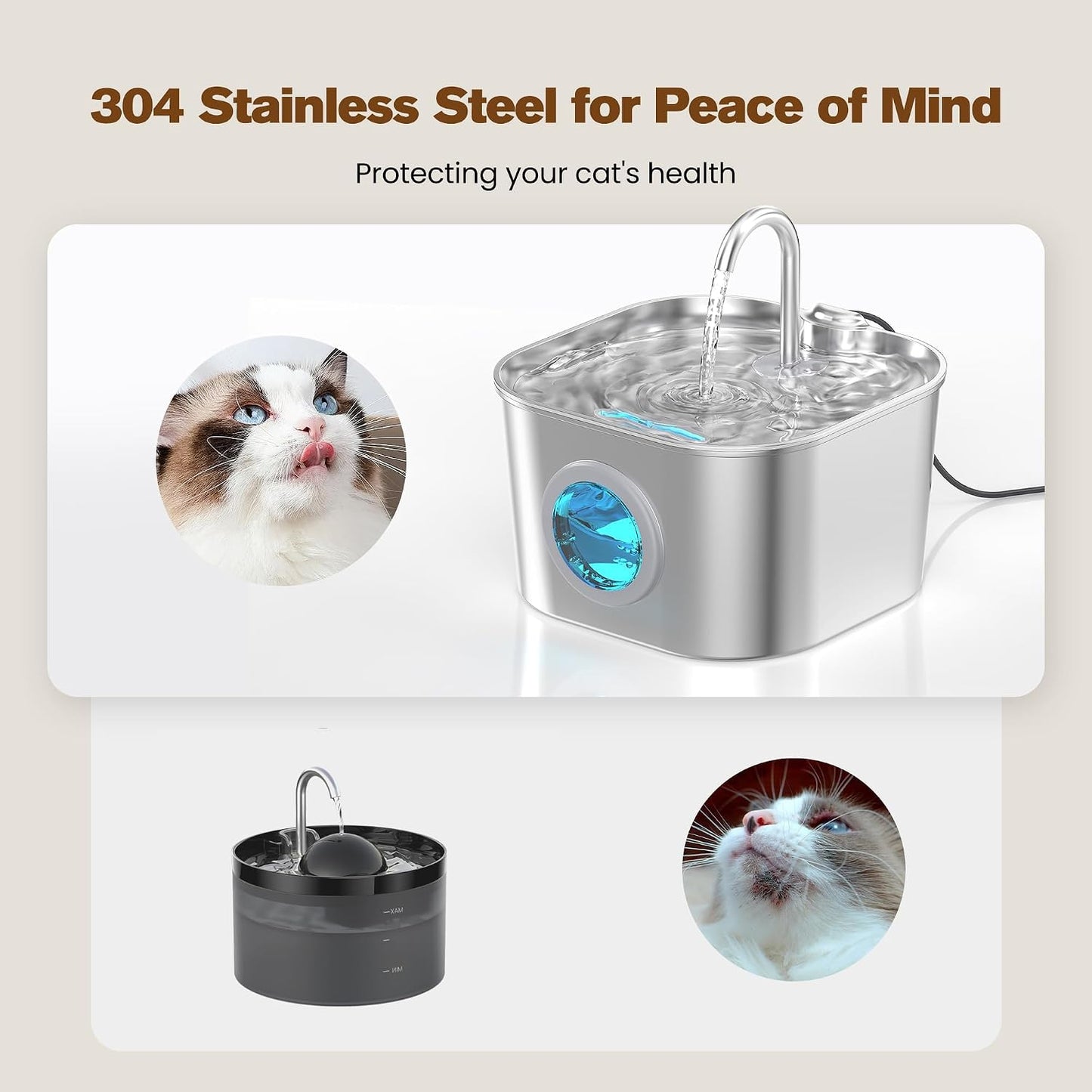 Stainless Steel Pet Water Fountain for Cats & Dogs