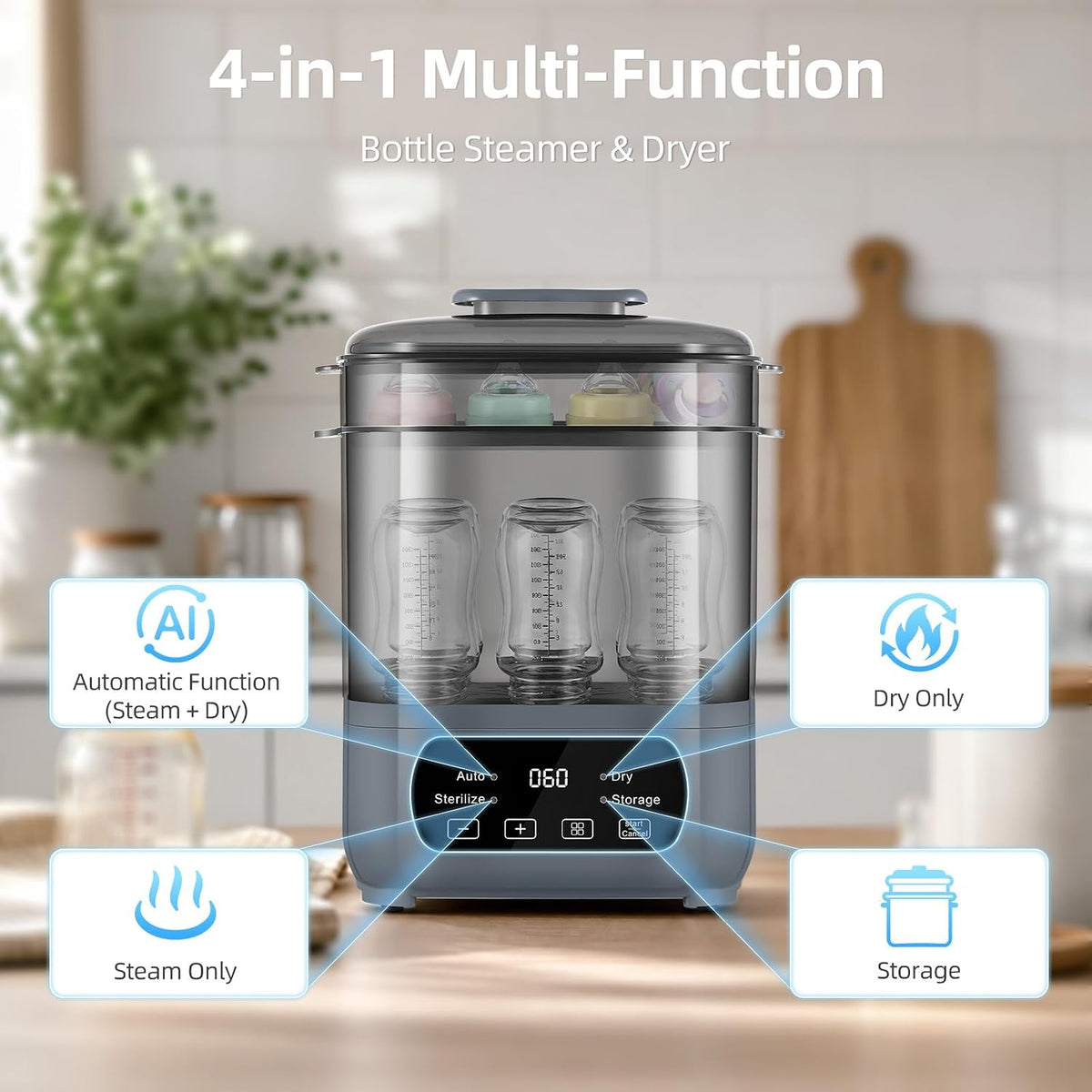 4-in-1 Baby Bottle Steamer & Dryer with LED Touch Screen