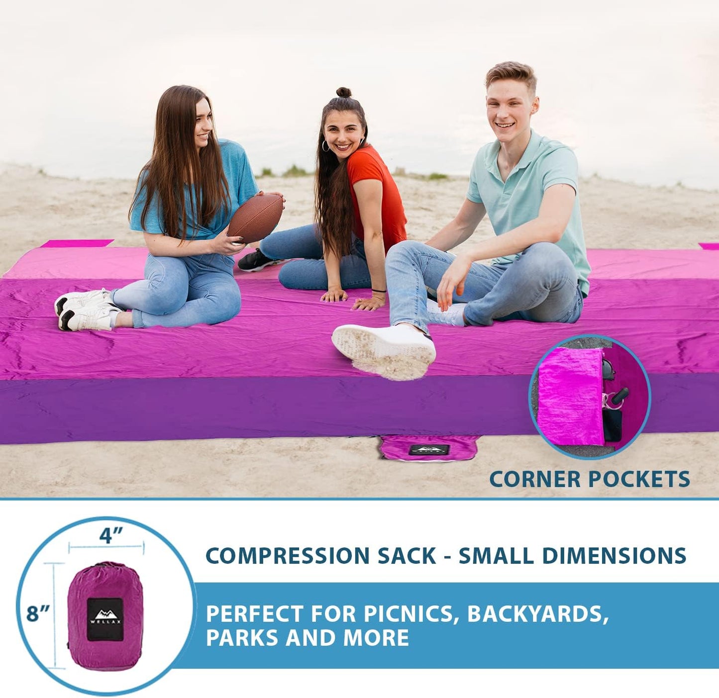 Premium Waterproof Sandproof Beach Blanket 9x10 Ft - 8 Person