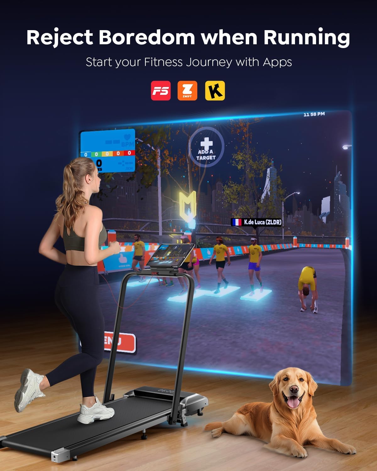2-in-1 Foldable Walking Pad Treadmill with Incline & App Control