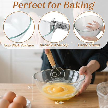 Premium Glass Mixing Bowl Set with Lids - 4.7 & 6.3 Quart