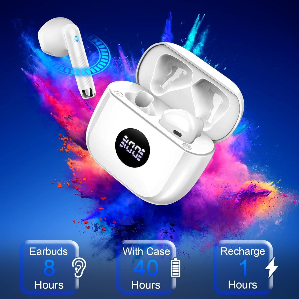 Wireless Bluetooth 5.4 Earbuds with LED Display & 6D Stereo