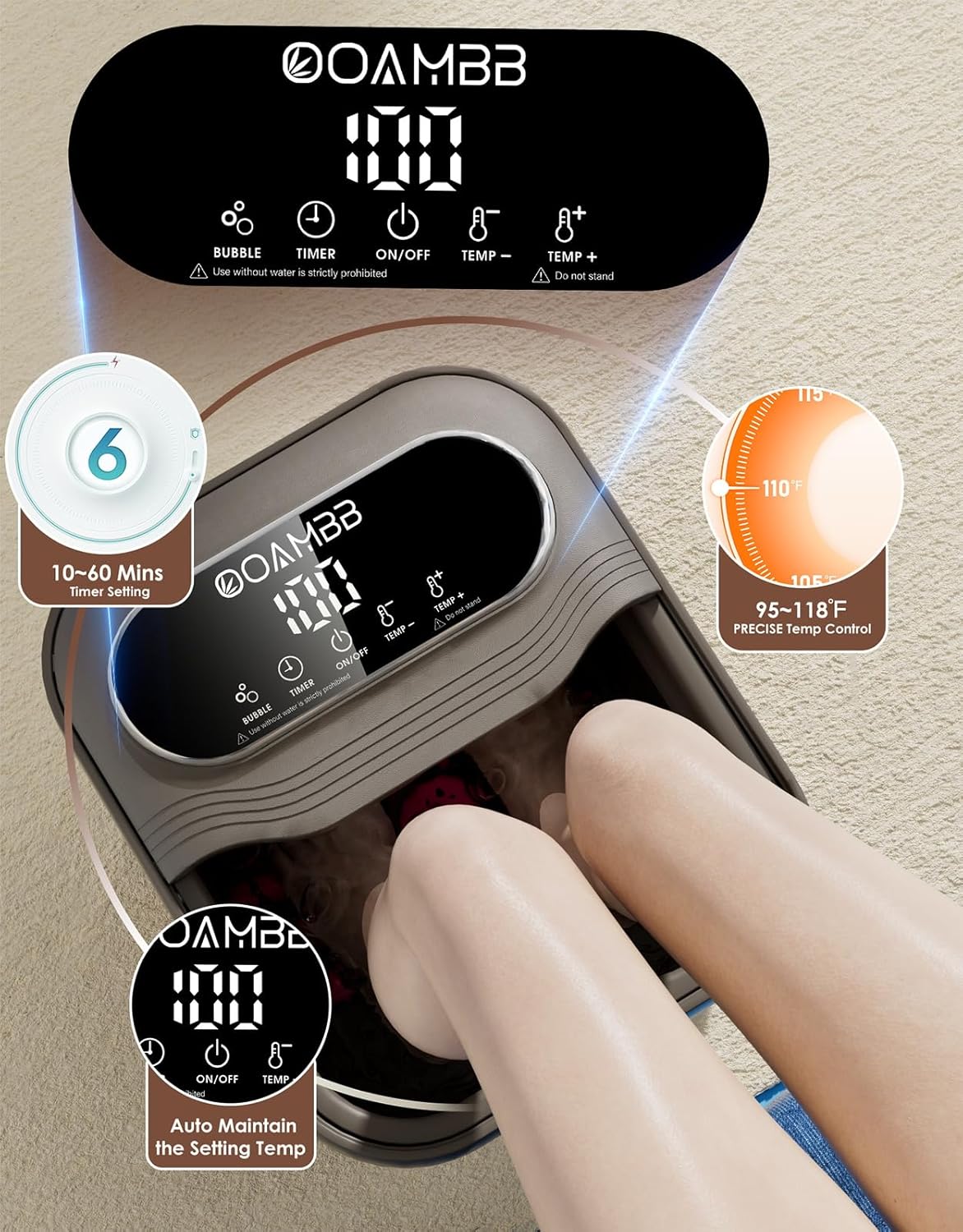 Collapsible Foot Spa with Heat, Bubbles & Massage Rollers