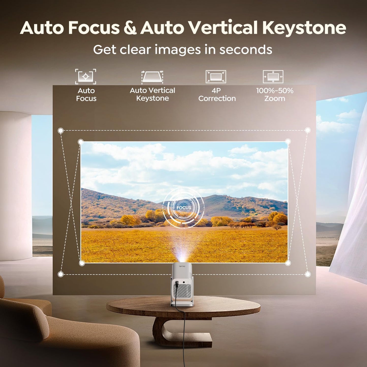 Smart Projector 4K Support Native 1080P WiFi Bluetooth Auto Focus