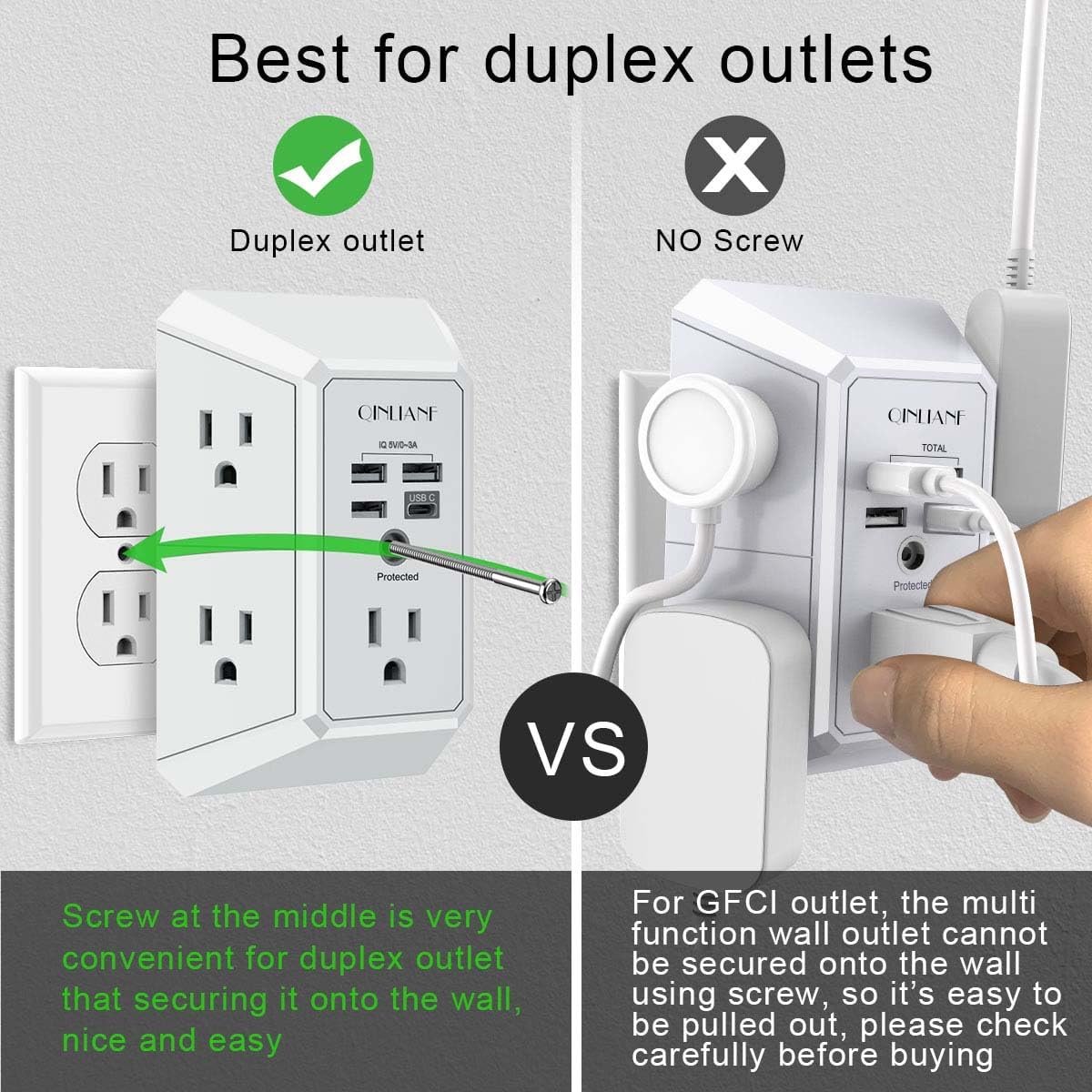Multi-Outlet Wall Charger with USB Ports & Surge Protection