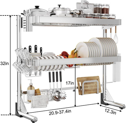 Over Sink Dish Drying Rack 3 Tier Adjustable Stainless Steel