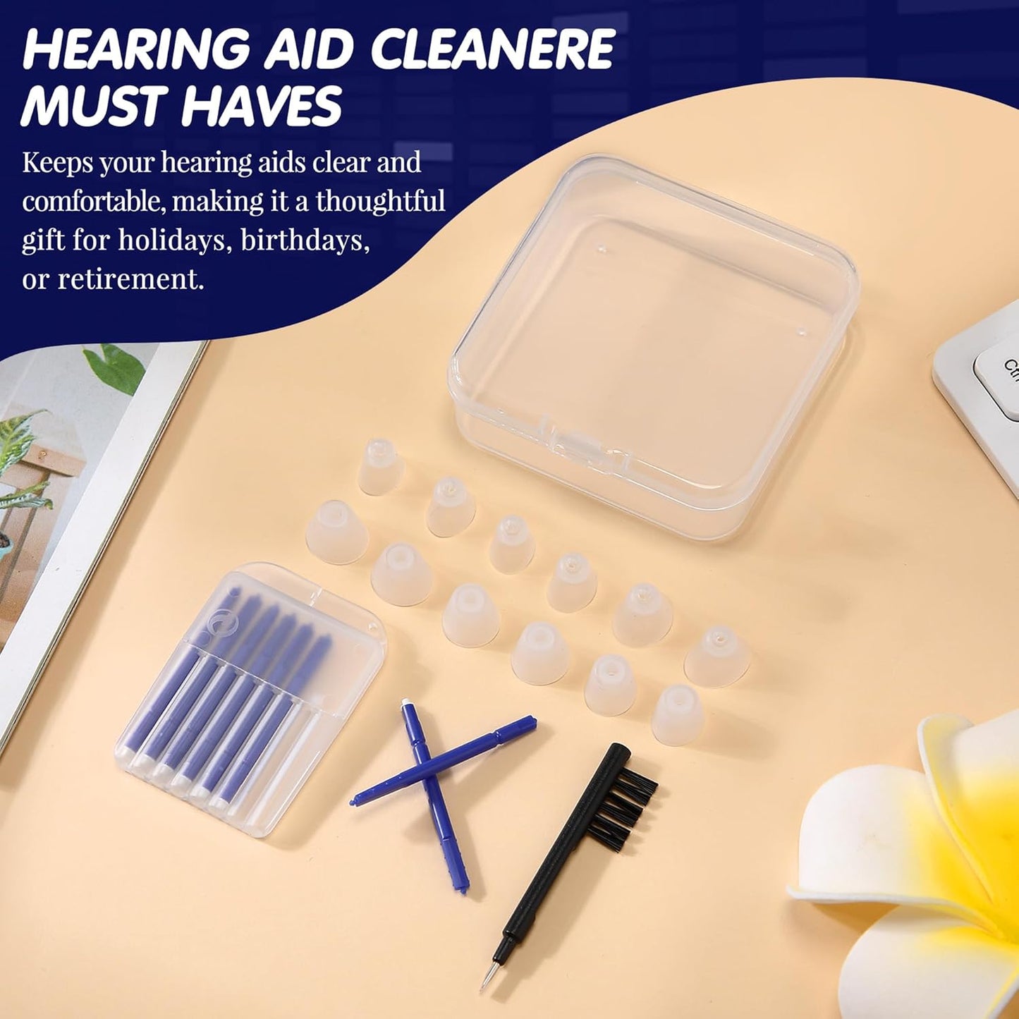 Hearing Amplifier Accessories Kit – Compatible with Audien Atom, Atom Pro & Atom 2 Hearing Amplifiers – Cleaning Tools Set with Silicone Domes (6 Sizes), Wax Guards, Brush, Screwdriver & Carry