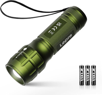 High Lumen Tactical Flashlight with Adjustable Focus & Batteries