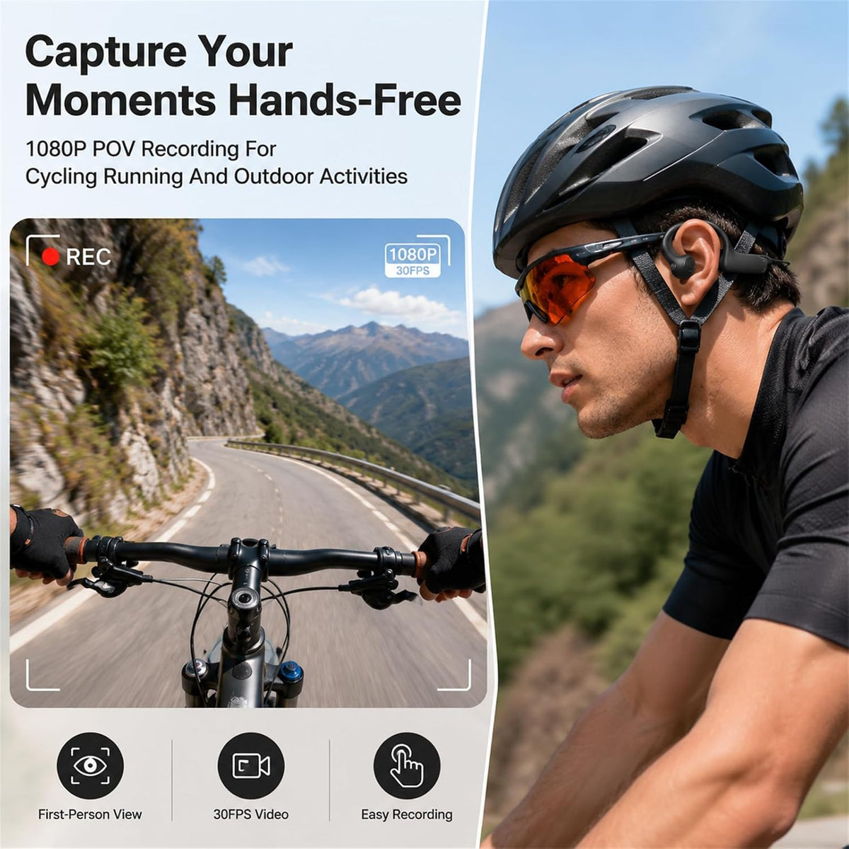 Open-Air Wireless Bluetooth Headphones with Integrated Camera