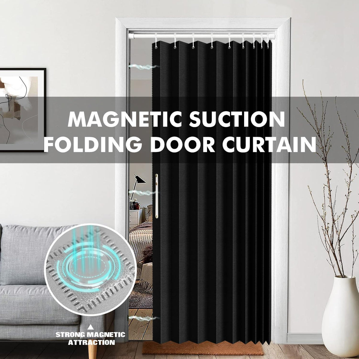 100% Blackout Folding Door Curtain with Magnetic Closure