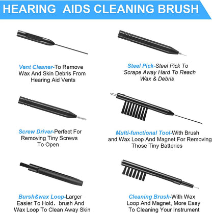 7-Piece Hearing Aid Cleaning Kit with Magnet Pick & Brush