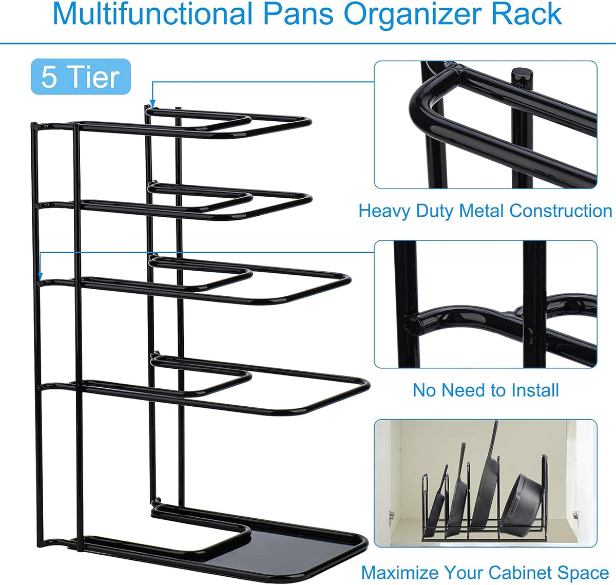 Heavy Duty 5-Tier Pan Organizer Rack for Cast Iron Skillets