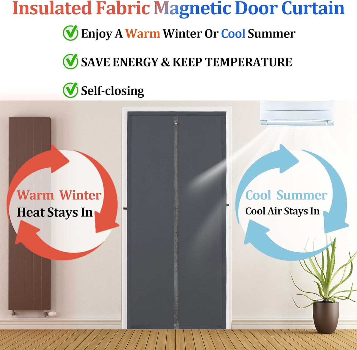 Magnetic Thermal Insulated Door Curtain - Energy Saving