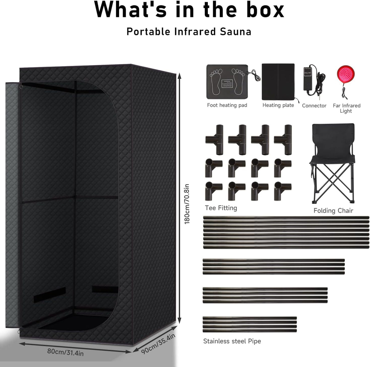 Portable Infrared Sauna with Red Light Therapy & Folding Chair
