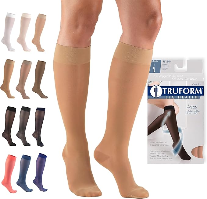 Sheer Compression Stockings 15-20 mmHg Knee High for Women