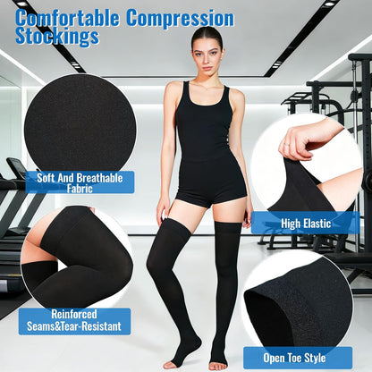 Thigh High Compression Stockings 20-30 mmHg Open Toe