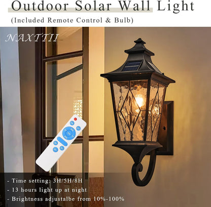 Solar Front Porch Light with Water Ripple Glass & Remote