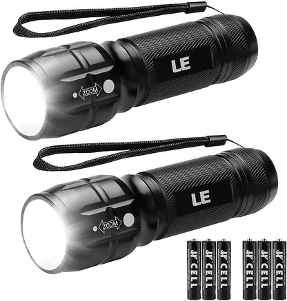 High Lumen Tactical Flashlight with Adjustable Focus & Batteries