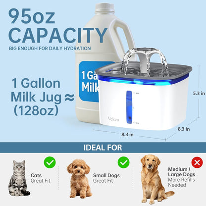 95oz Ultra-Quiet Cat Water Fountain with Multi-Stage Filtration