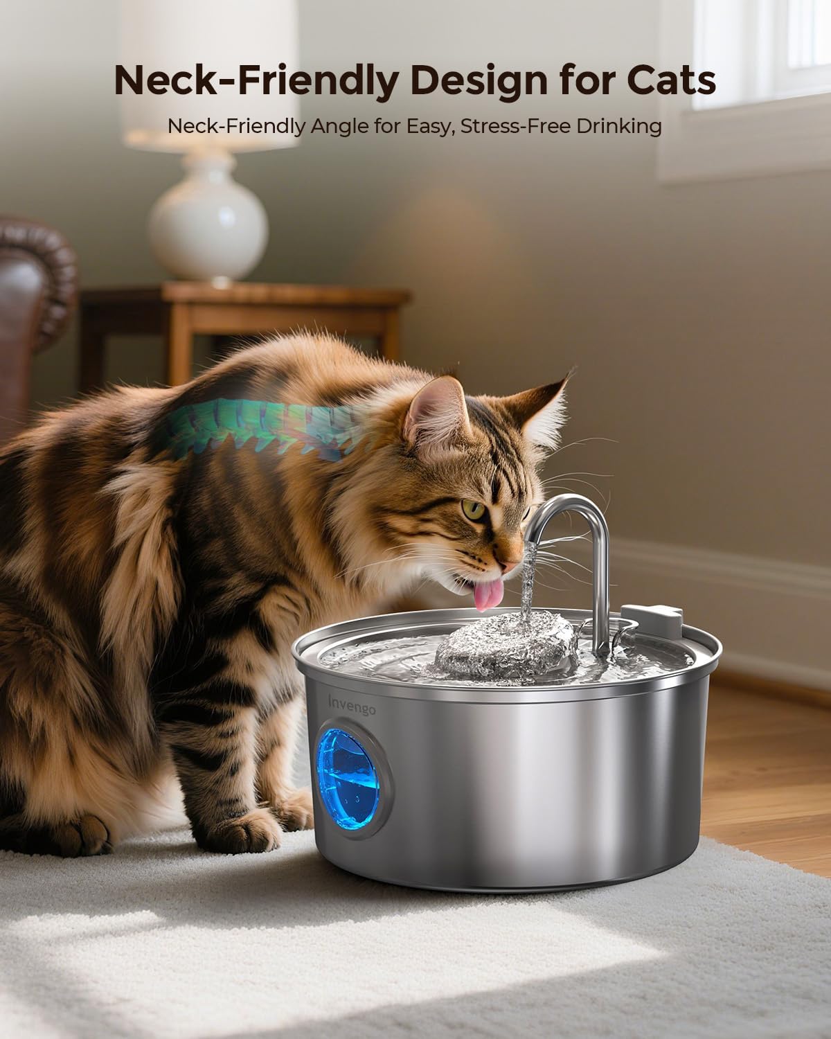 Stainless Steel Cat Water Fountain 108oz Pet Hydration System