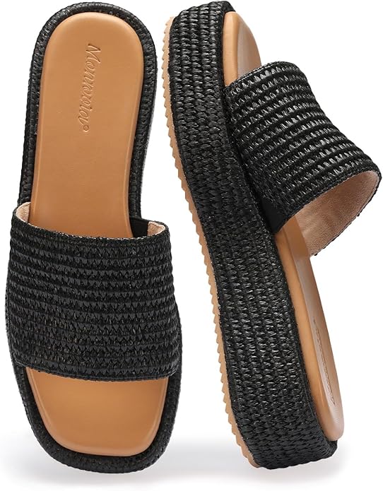 Raffia Espadrille Platform Sandals - Woven Flatform Slides