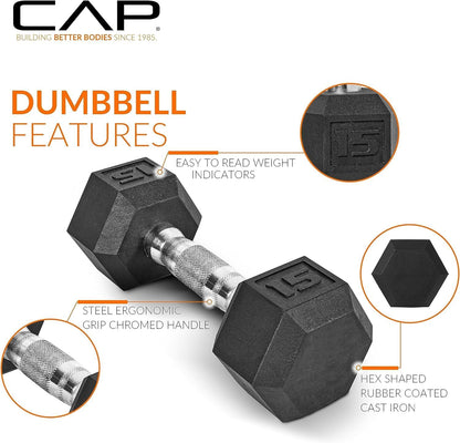 Rubber Hex Dumbbell Set with Vertical Rack | 100-210 lb