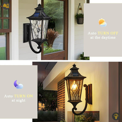 Solar Front Porch Light with Water Ripple Glass & Remote