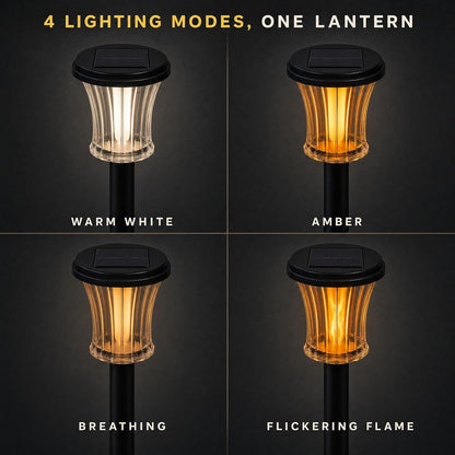 Glass Solar Pathway Lights with 4 Ambient Modes & Flame Effect