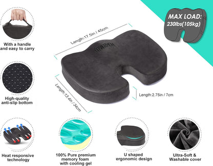 Gel Memory Foam Seat Cushion - Orthopedic Coccyx Support