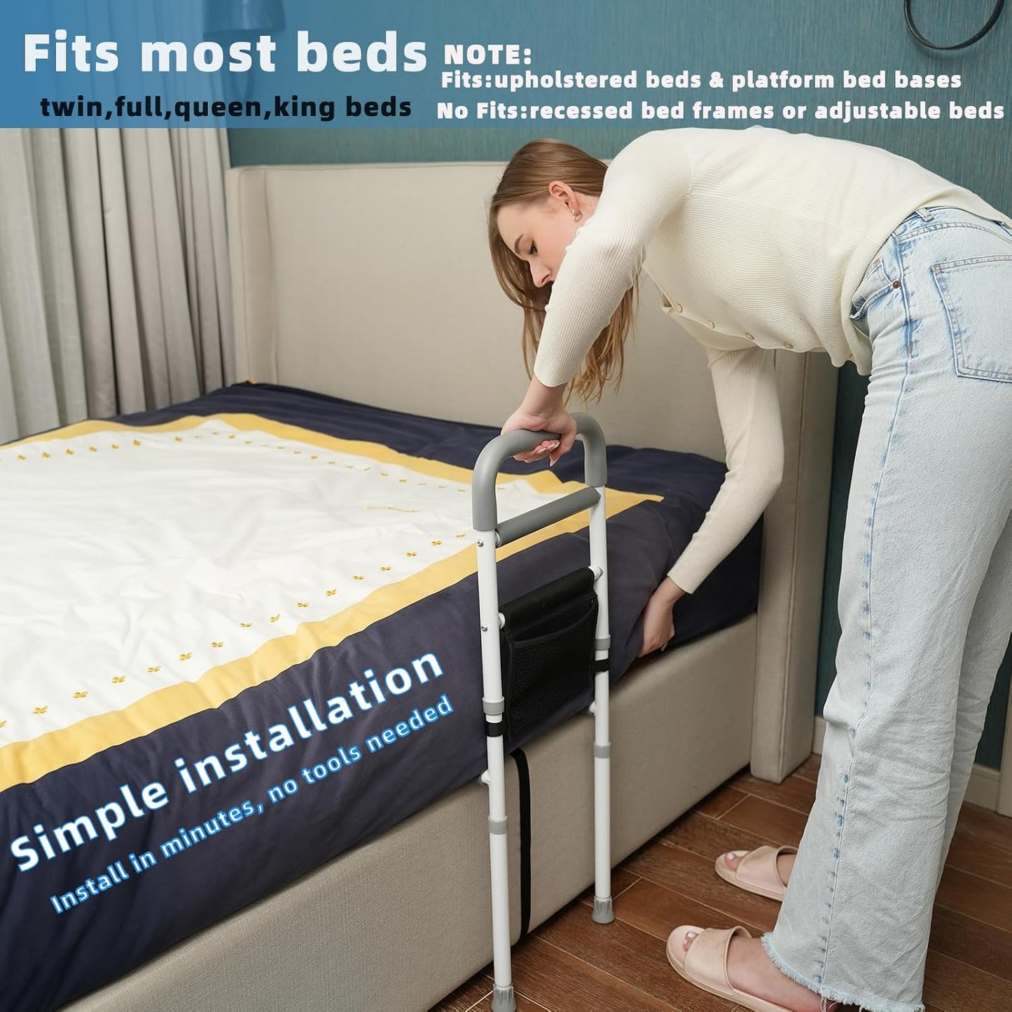 Bed Rails with Support Legs for Enhanced Bedside Stability