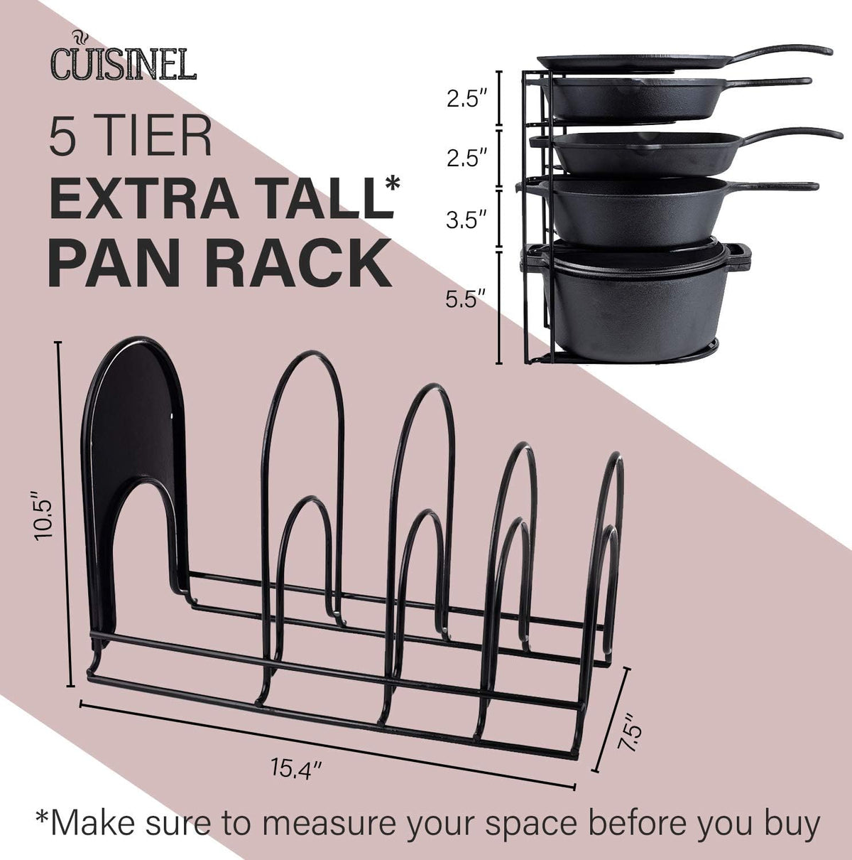 5-Tier Cast Iron Pan Organizer Rack – Extra Large & Adjustable