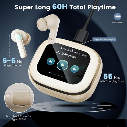 Wireless Earbuds with Smart Touch Screen & 60H Playtime
