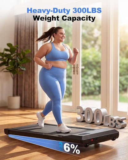 Under Desk Walking Pad Treadmill with 6% Incline | 300 lbs