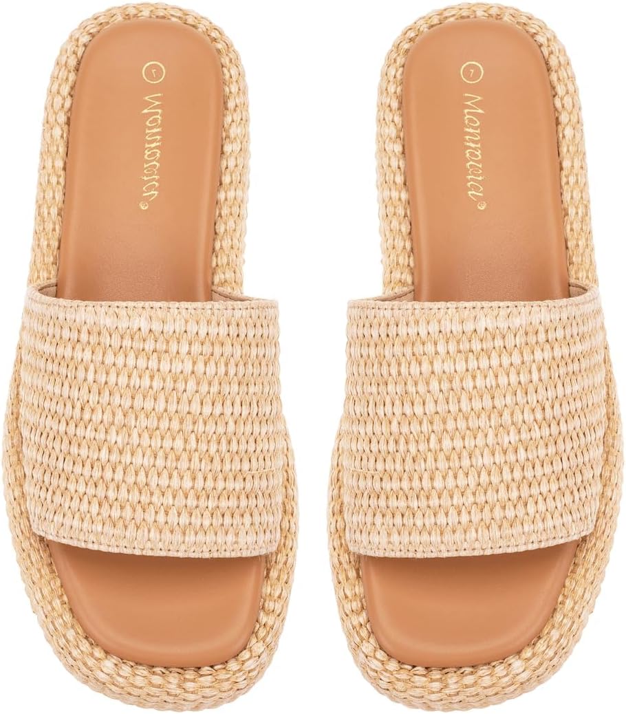 Raffia Espadrille Platform Sandals - Woven Flatform Slides