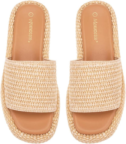 Raffia Espadrille Platform Sandals - Woven Flatform Slides