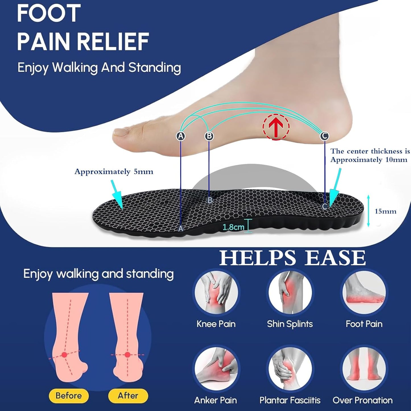4D Cloud Memory Foam Insoles - Arch Support & Shock Absorption