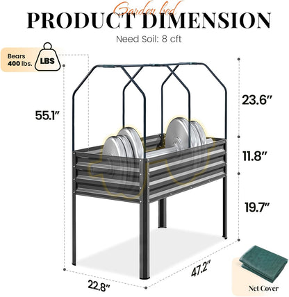 Elevated Garden Bed with Legs & Protective Netting 48x24x56 in