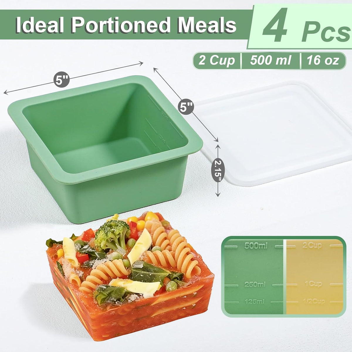 Silicone Freezer Trays with Lids – 2-Cup Portion Control 4-Pack