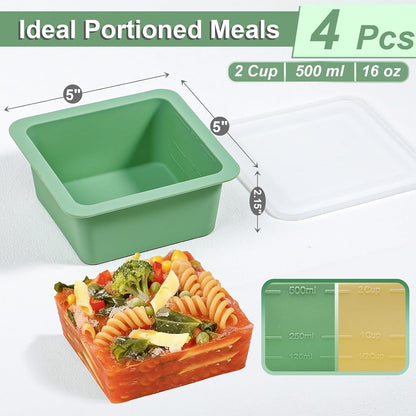 Silicone Freezer Trays with Lids – 2-Cup Portion Control 4-Pack