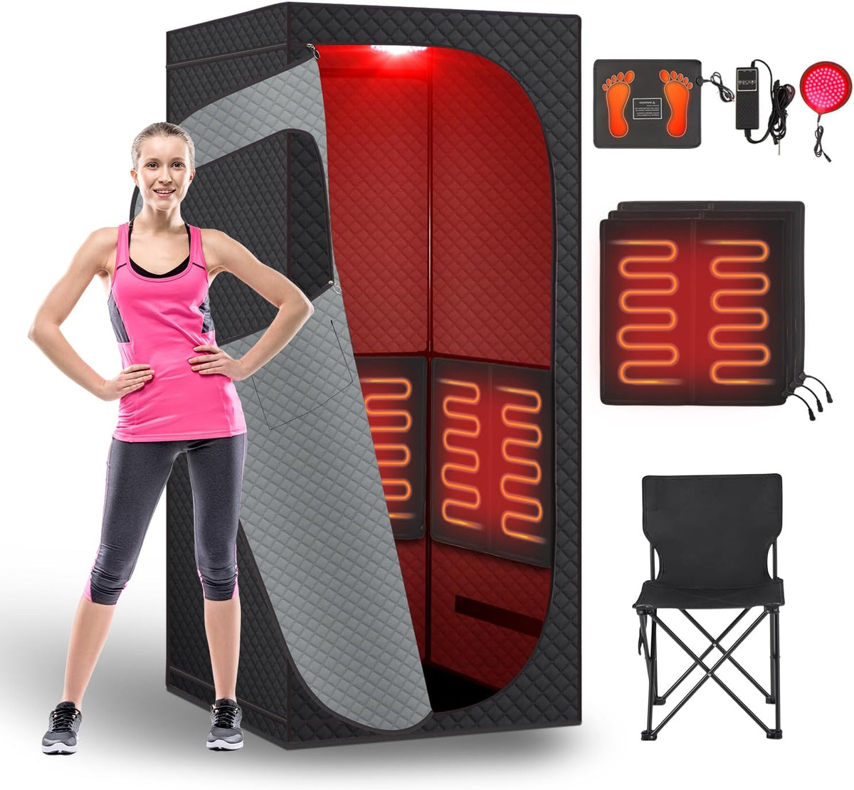 Portable Infrared Sauna with Red Light Therapy & Folding Chair