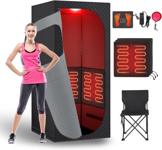 Portable Infrared Sauna with Red Light Therapy & Folding Chair