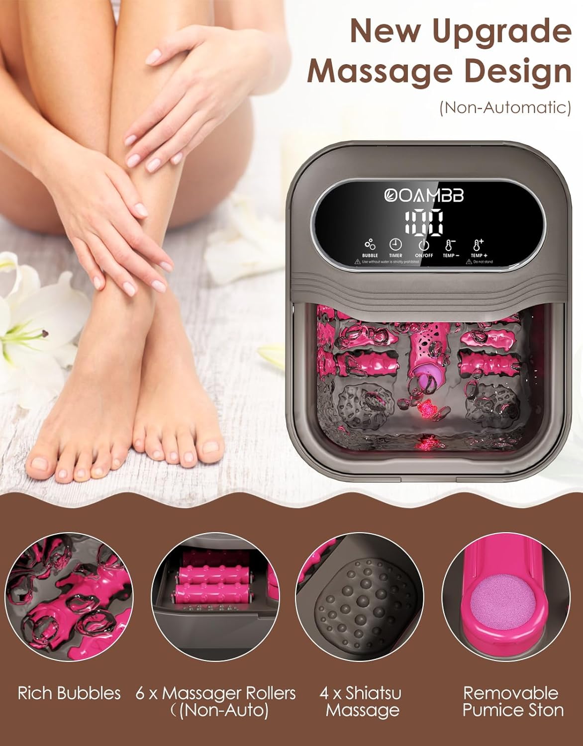 Collapsible Foot Spa with Heat, Bubbles & Massage Rollers